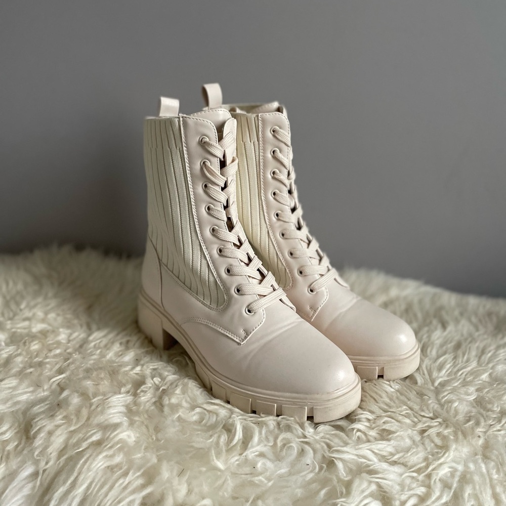 White/cream combat boots
